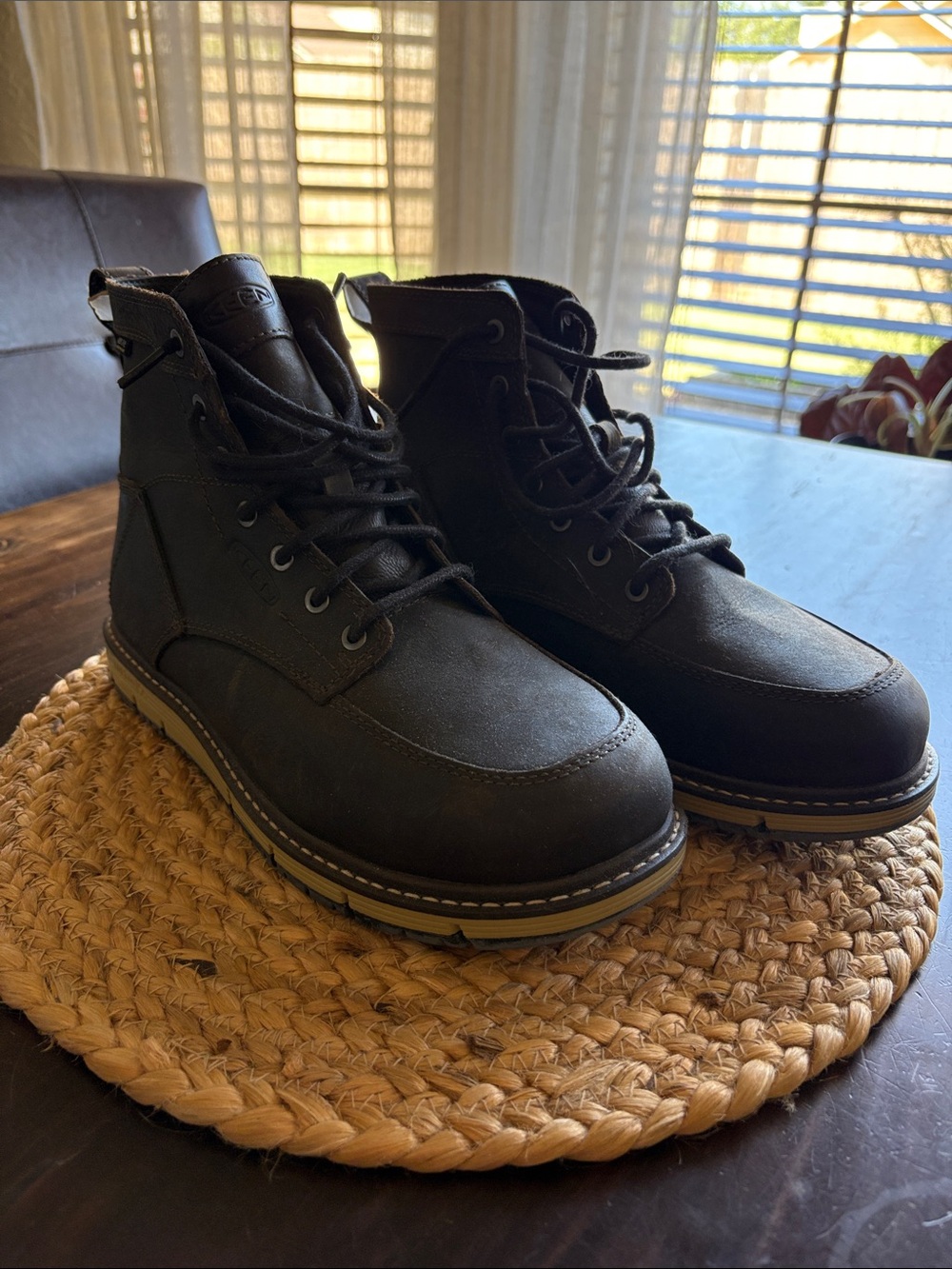 Men's Keen Waterproof Black Lace-Up Steel Toe Work Boots